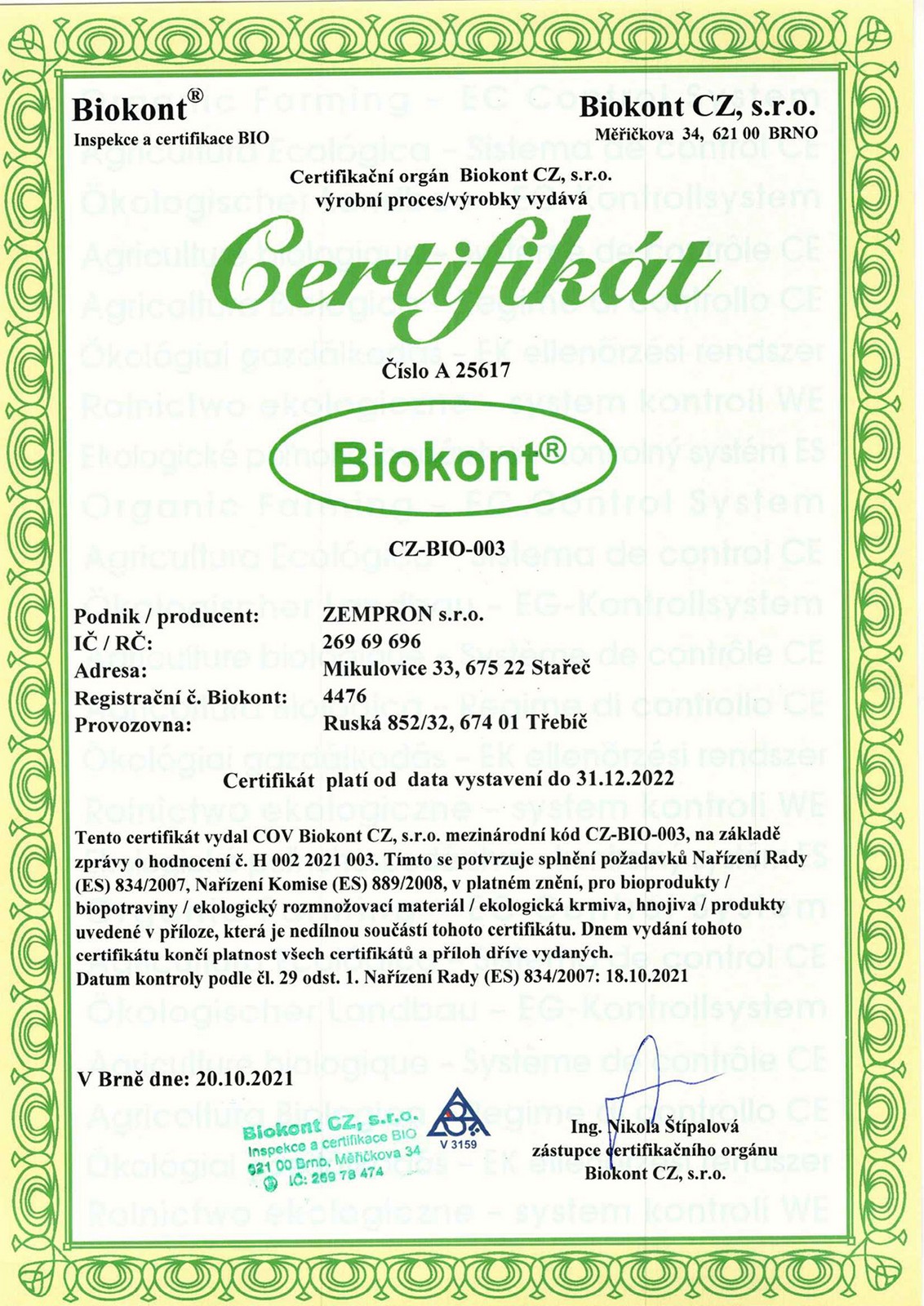 bio certifikát